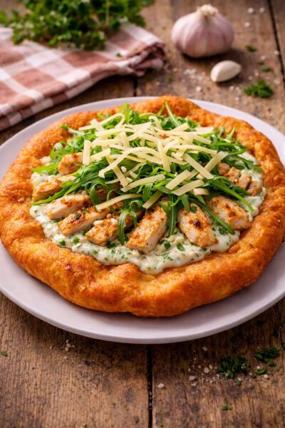 Obrázok jedla Langoš s kuracím mäsom